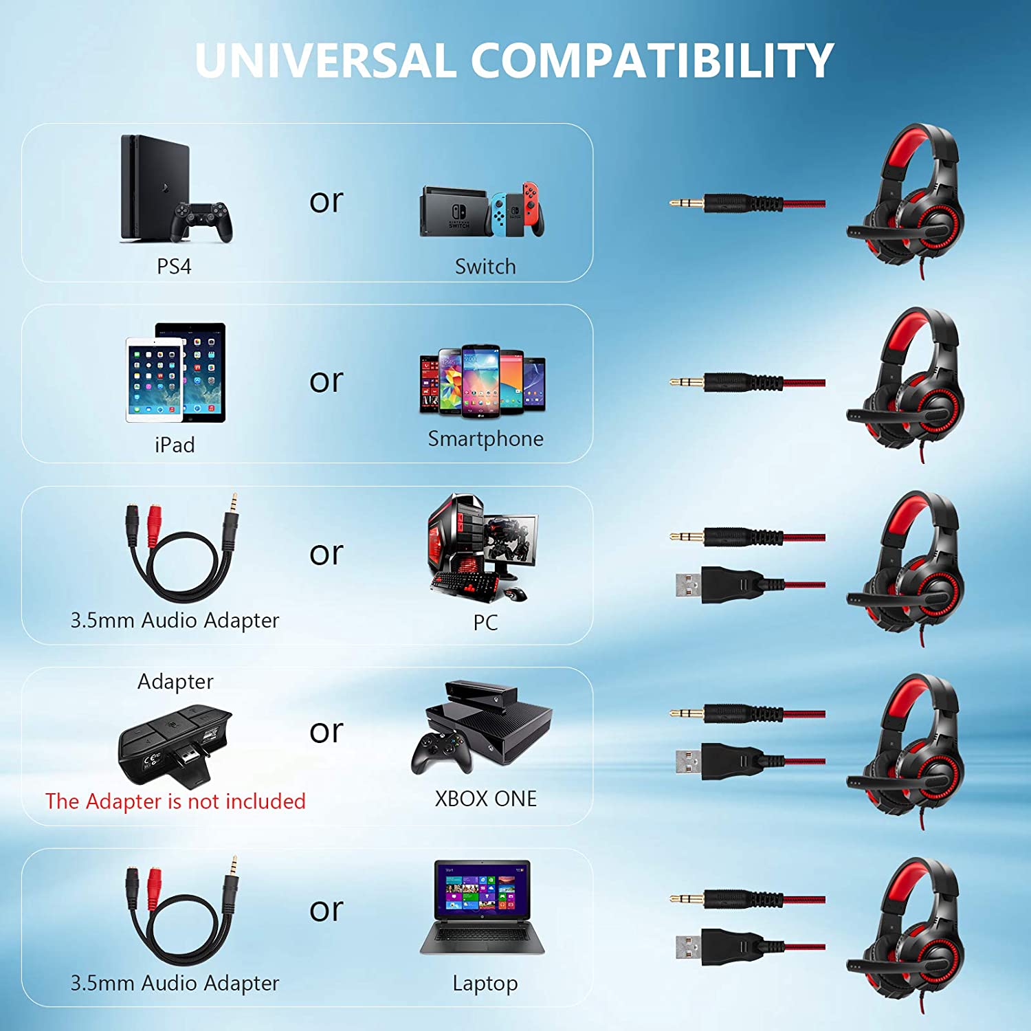 Headset Compatible RGB LED Gaming Headset with Mic and Volume Control | Merhein