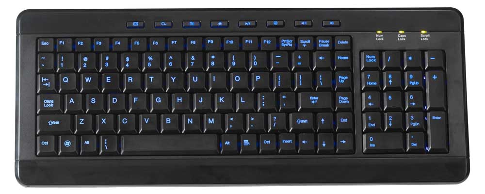 Blue LED Backlit USB Keyboard for Desktops | Merhein