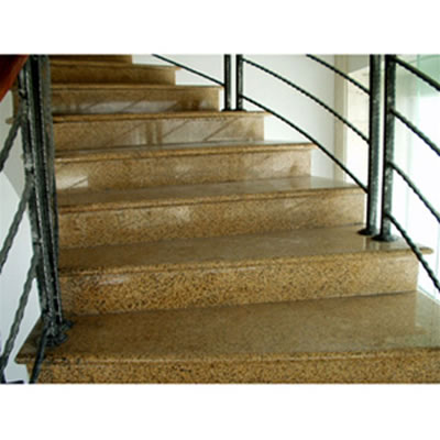 Granite Stair Steps with Wrought Iron Railing