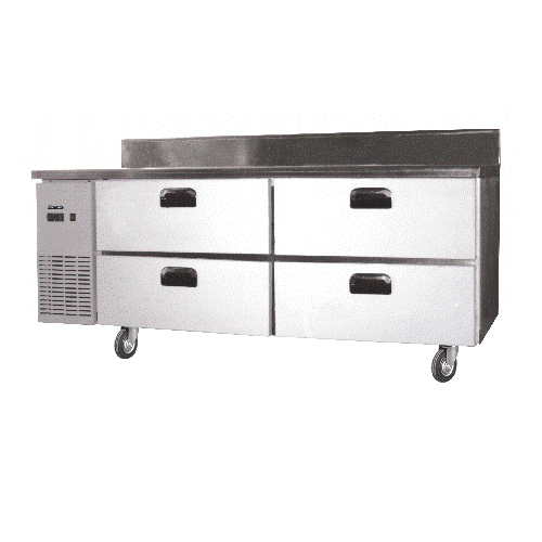 Four-Drawer Stainless Steel Refrigerator with Casters